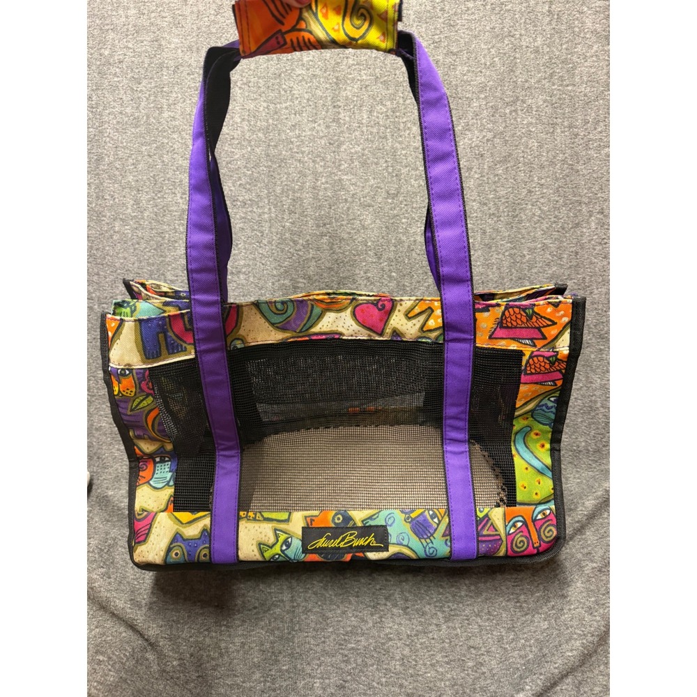 Laurel Burch Cat Carrier Tote Bag Feline Friends Mesh  Pet Travel Purple NWOT
